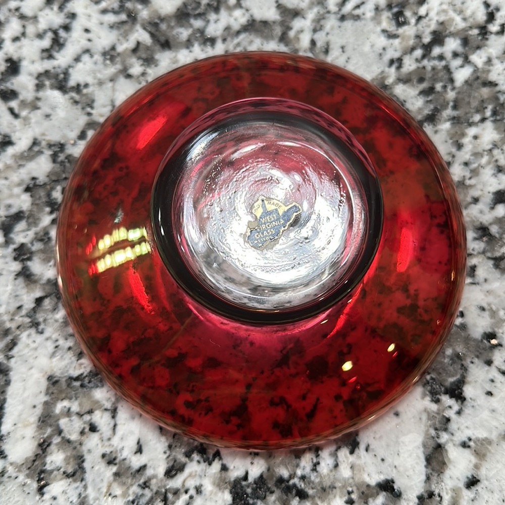 Gorgeous Iridescent Red Vintage Covered Glass Dish - Picture 12 of 13